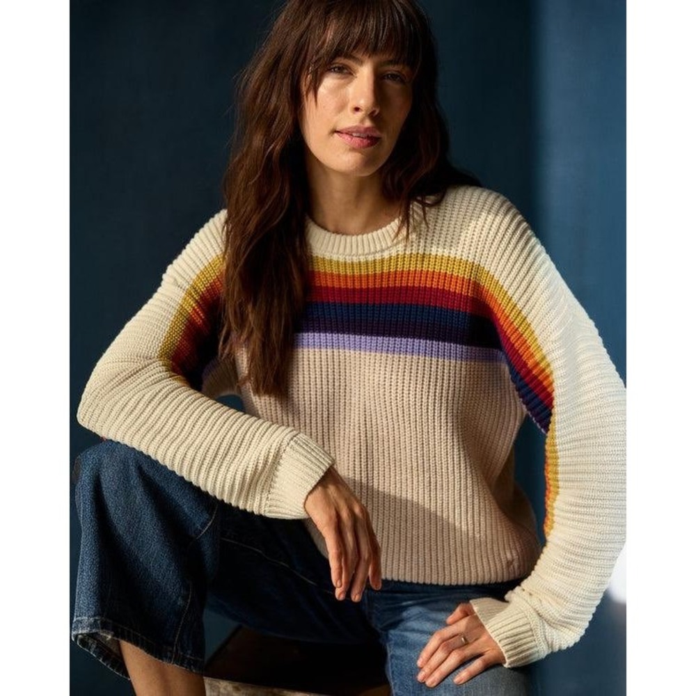 Outerknown Nostalgic Rainbow Sweater Thick Knit Cream Multi Stripe S Oversized